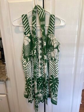 FARM Rio Green and White Tropical Print Romper